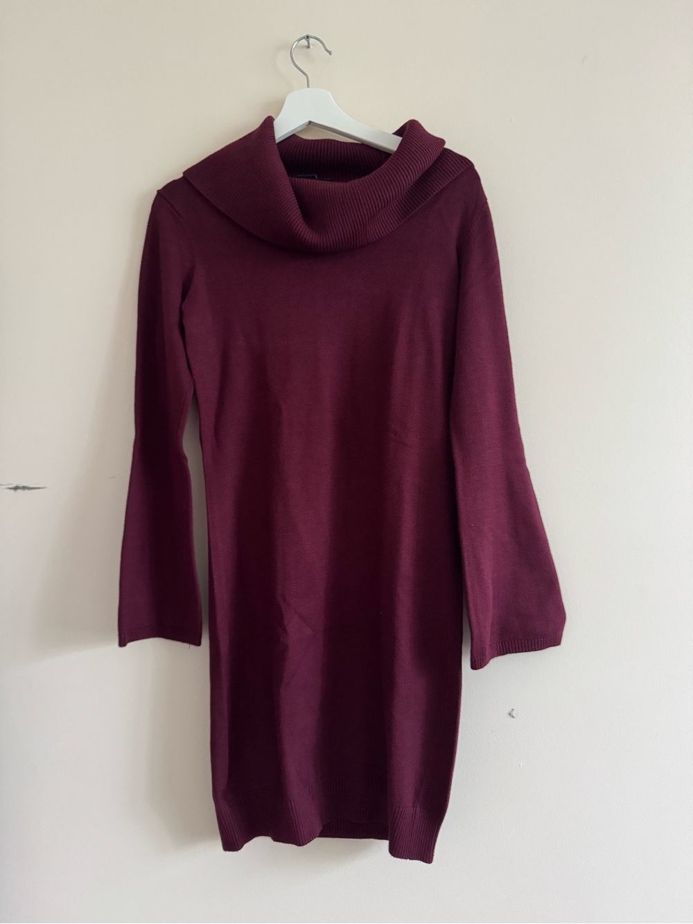 Joan Vass Burgundy Long-Sleeve Cowl Neck Knit Dress